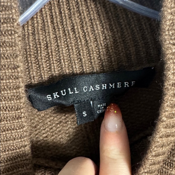 Skull Cashmere 100% Cashmere Longline Brown Pocket Front Sweater Size Small - Picture 3 of 7
